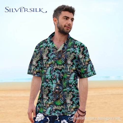 Personalized Funny Mens Green Floral Printed Shirt Man
